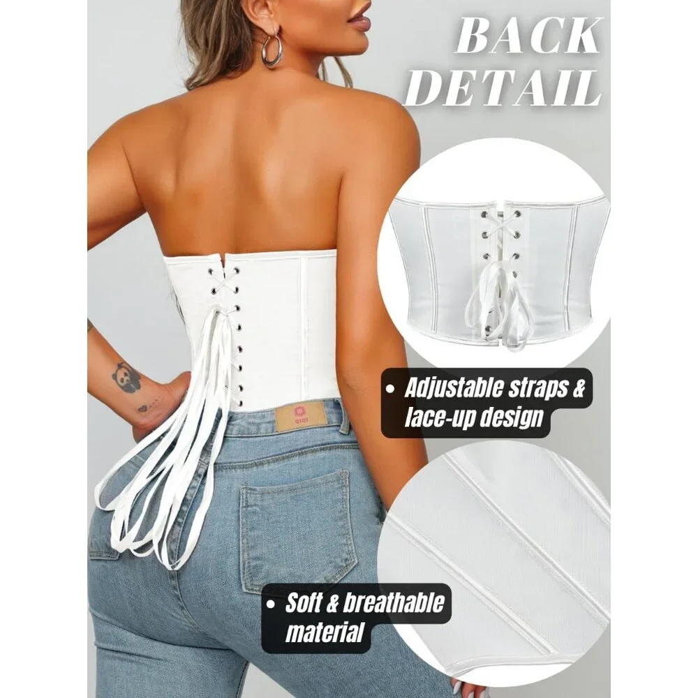 Heart Corset Top Women Strapless Crop Rave Club Night Out Party - Picture 3 of 7